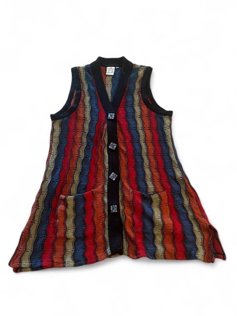 Parsley & Sage XL Colorful Textured Knit Vest Boho Art To Wear COOGI Style